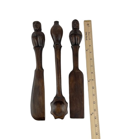 Vintage MCM Carved Wood Spoon Utensil Wall Decor Brown African Art 14 Inch - Picture 8 of 8